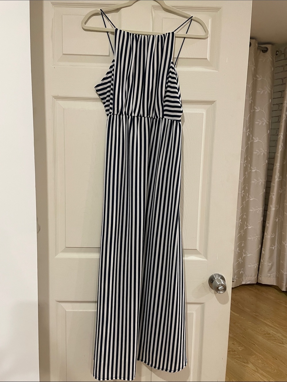 libby. edelman Navy and White Vertical Stripe Maxi Dress